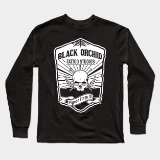 Black orchid tattoo skull Long Sleeve T-Shirt